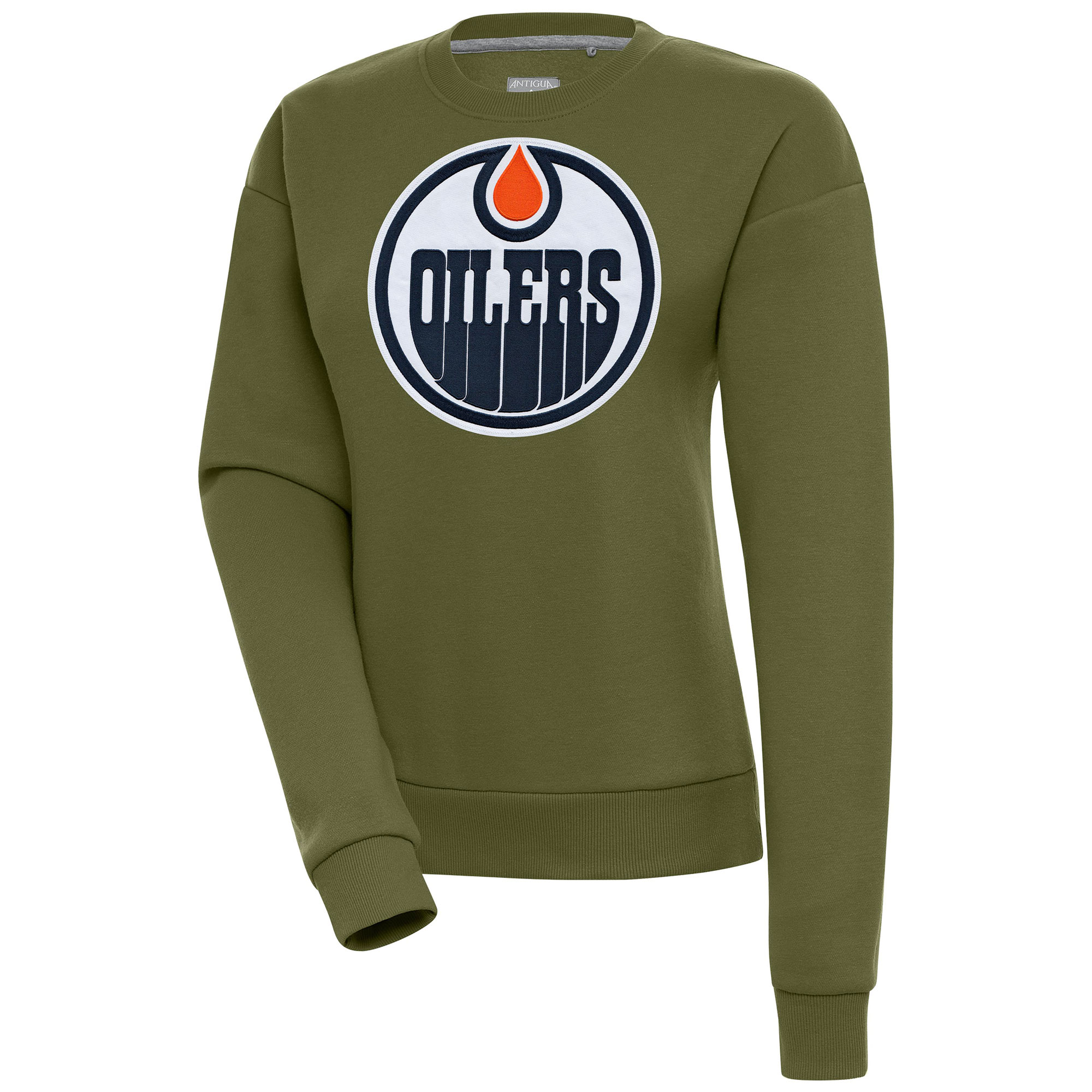 Women's Antigua Olive Edmonton Oilers Victory Pullover Sweatshirt